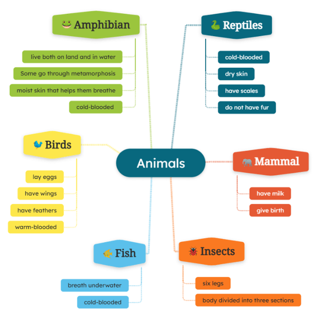 AI generated mind map about animal categories