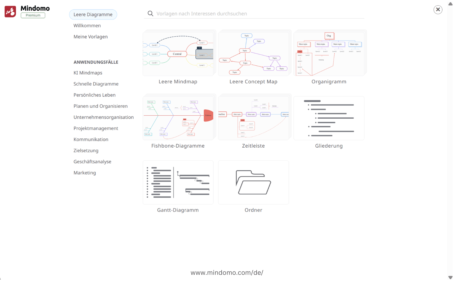 Erstellen Sie eine leere Mindmap in Mindomo