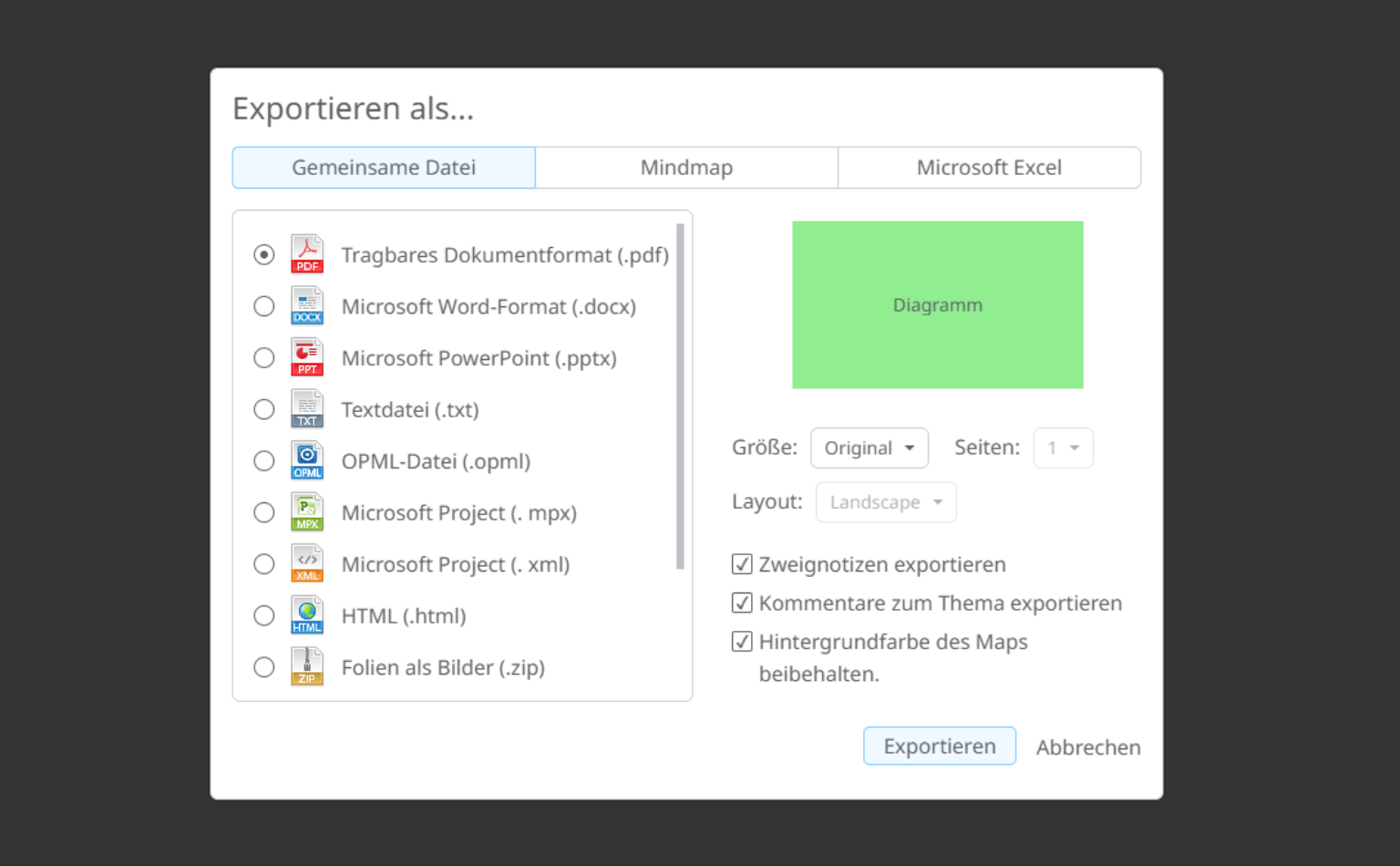 Mindomo Diagramm Exportformate