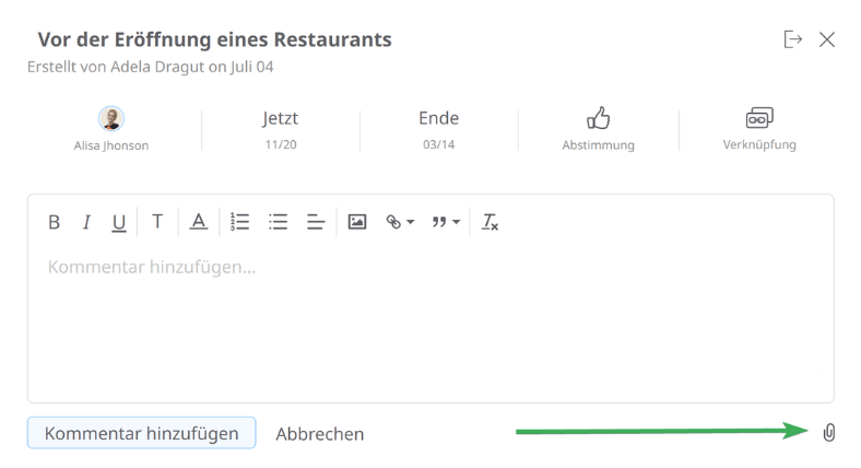 Gantt-Diagramm Kommentare hinzufügen