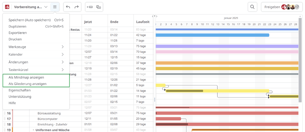 Umwandlung von Diagrammen in Gantt-Diagramme und umgekehrt