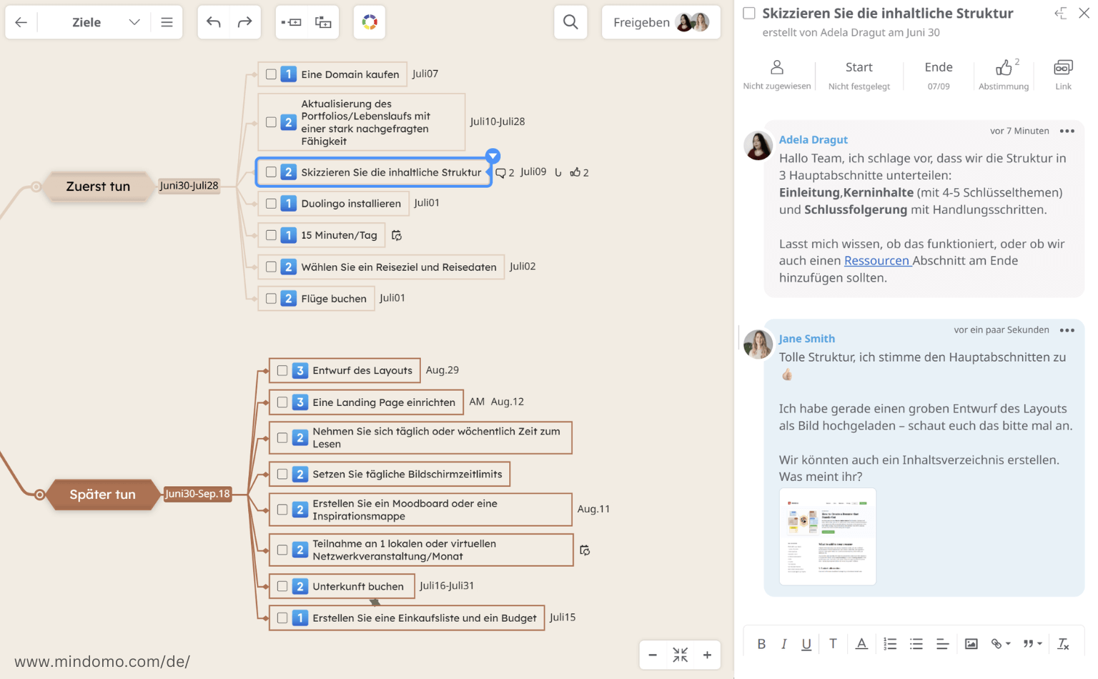 Zusammenarbeit in Echtzeit bei der Bearbeitung einer Mindmap