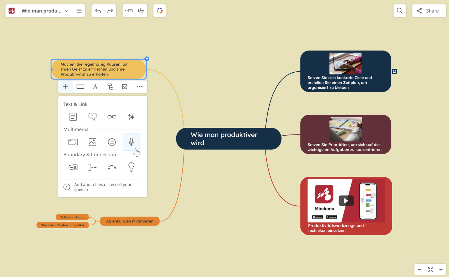 Mindomo MindMap-App Medien Beispiel