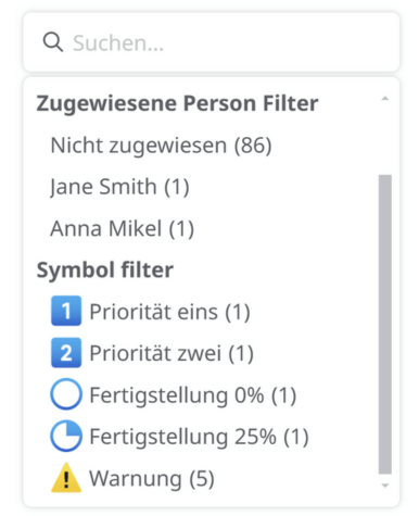 Filtern nach Symbolen in Mindmaps