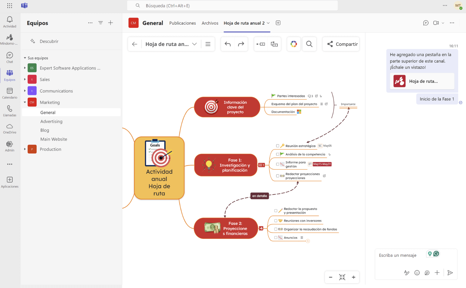 Mindomo para Microsoft Teams en Canal