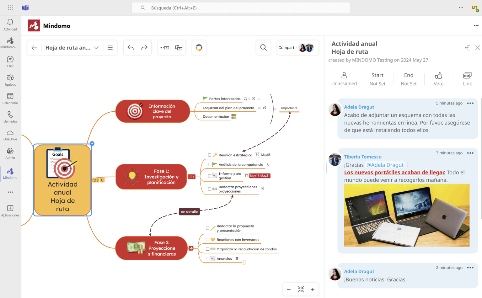Mindomo para Ms Teams colaborar en tiempo real
