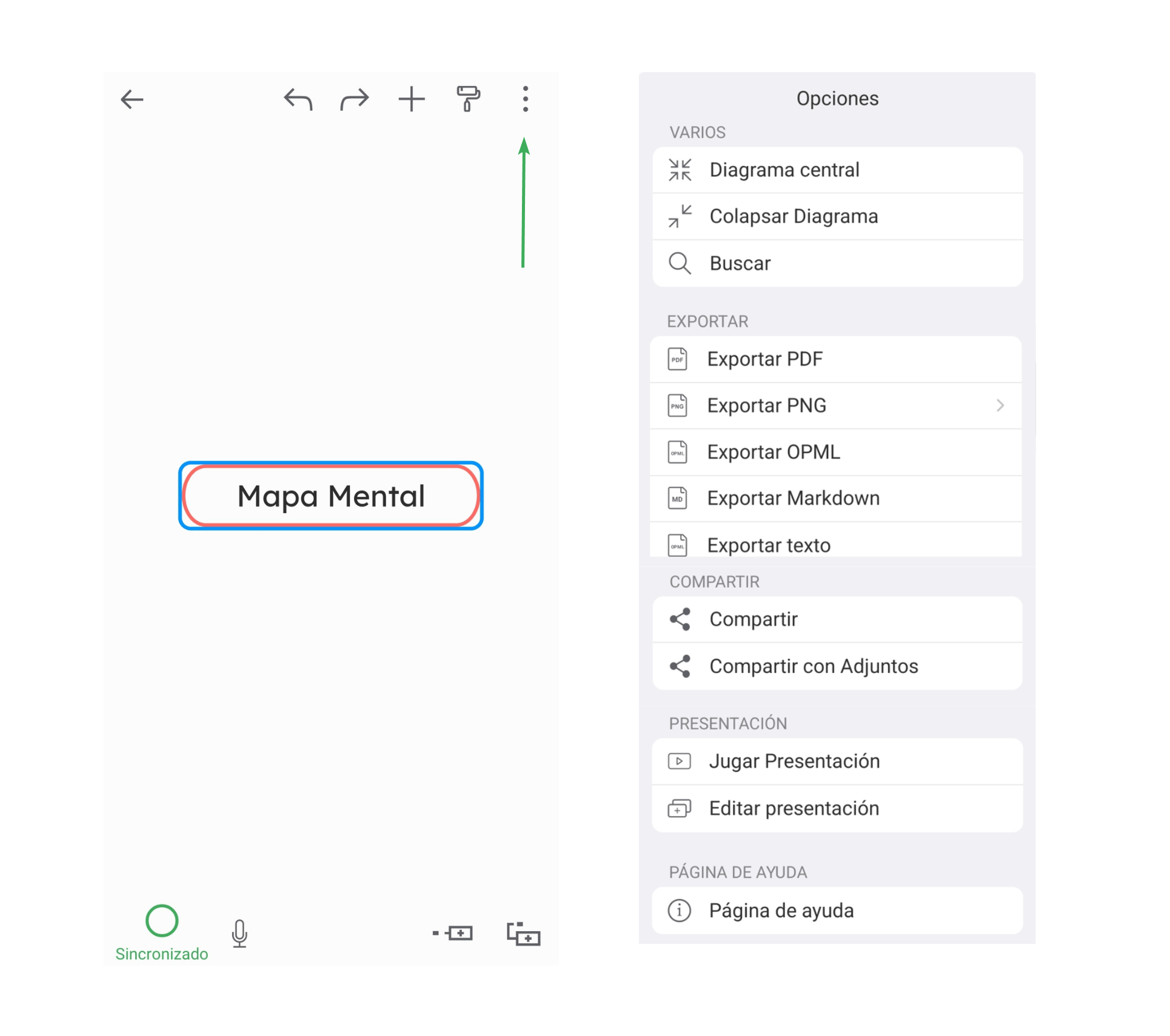 Comparte y exporta tus mapas mentales desde la aplicación