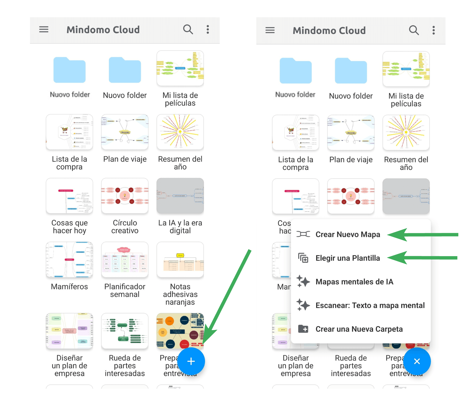 Crear mapas mentales en la aplicación móvil