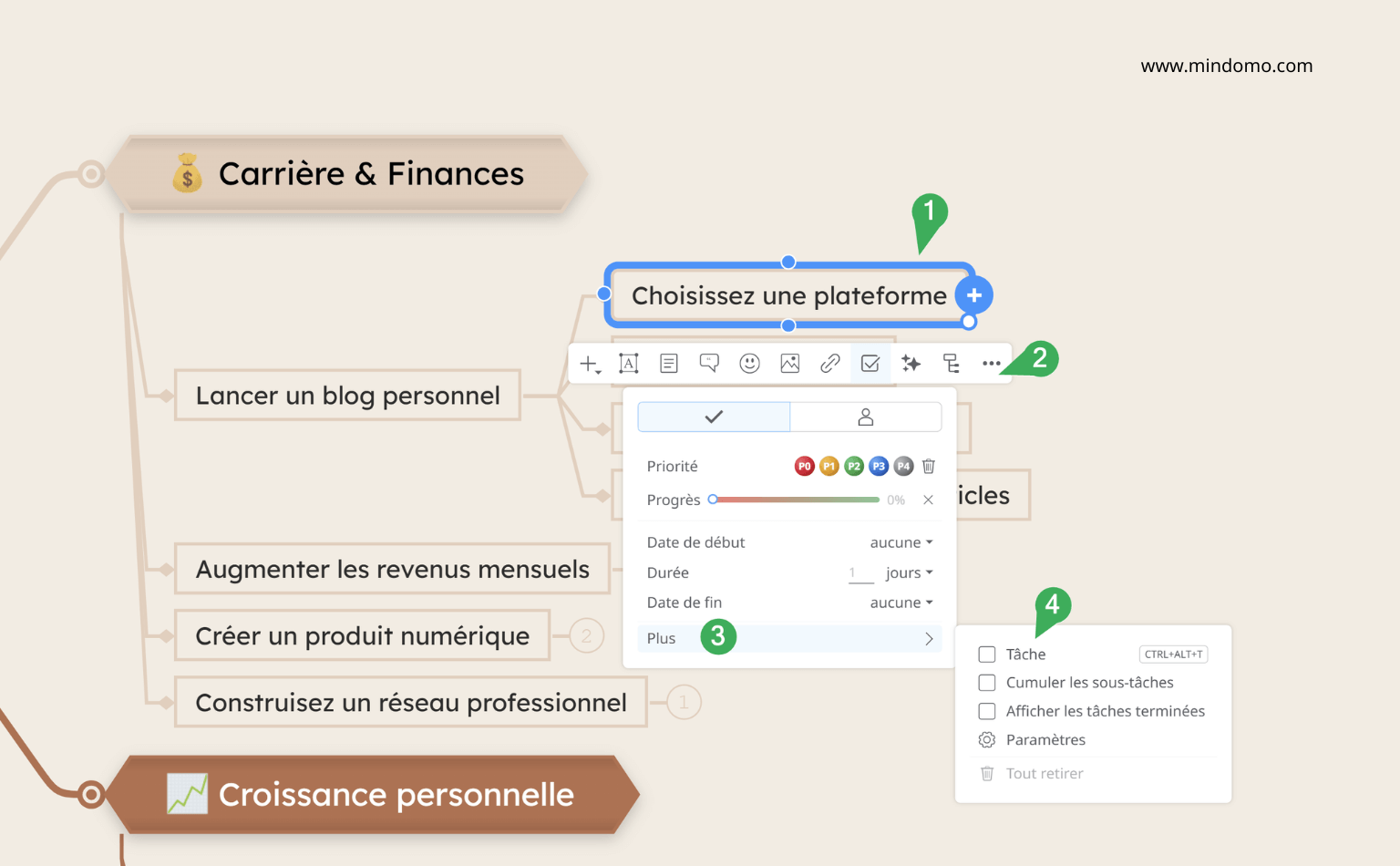 Transformer un objectif en tâche réalisable dans Mindomo