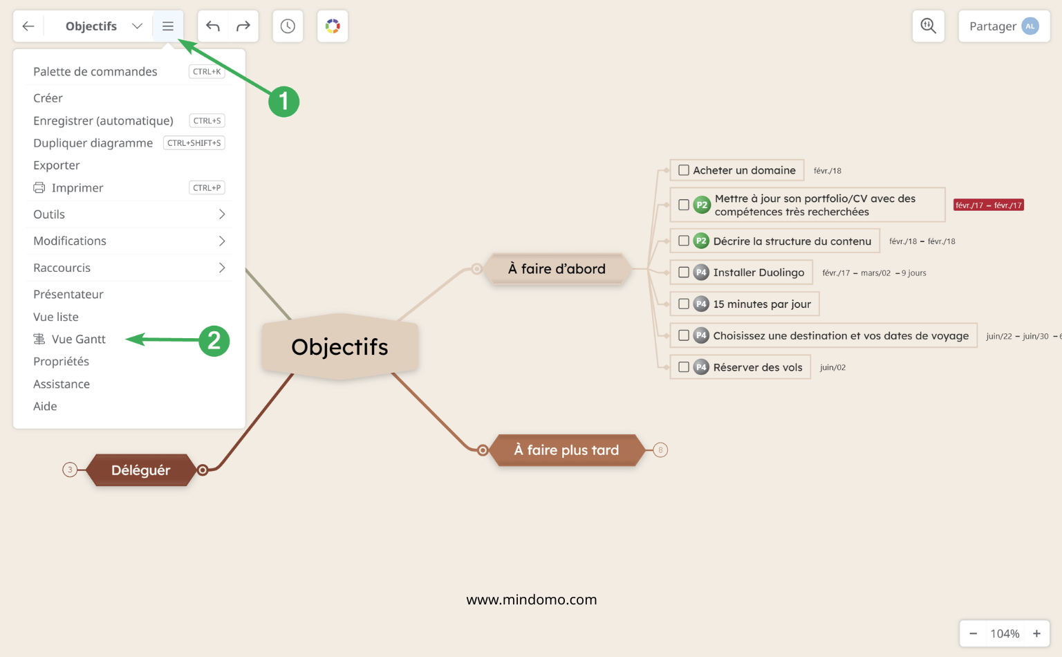 Transformer une carte mentale en diagramme de Gantt