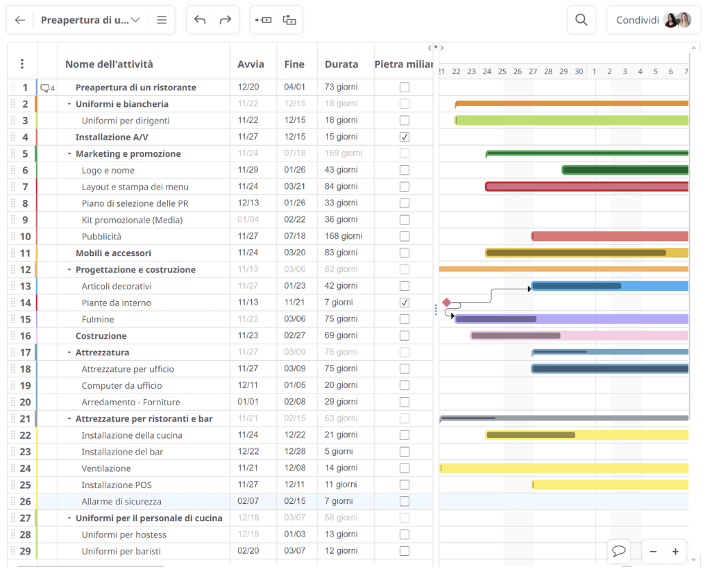 Creatore di diagrammi di Gantt Mulquatro