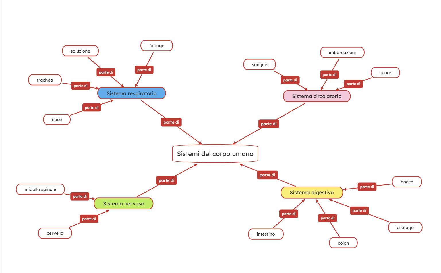 Mappa concettuale dei sistemi del corpo umano