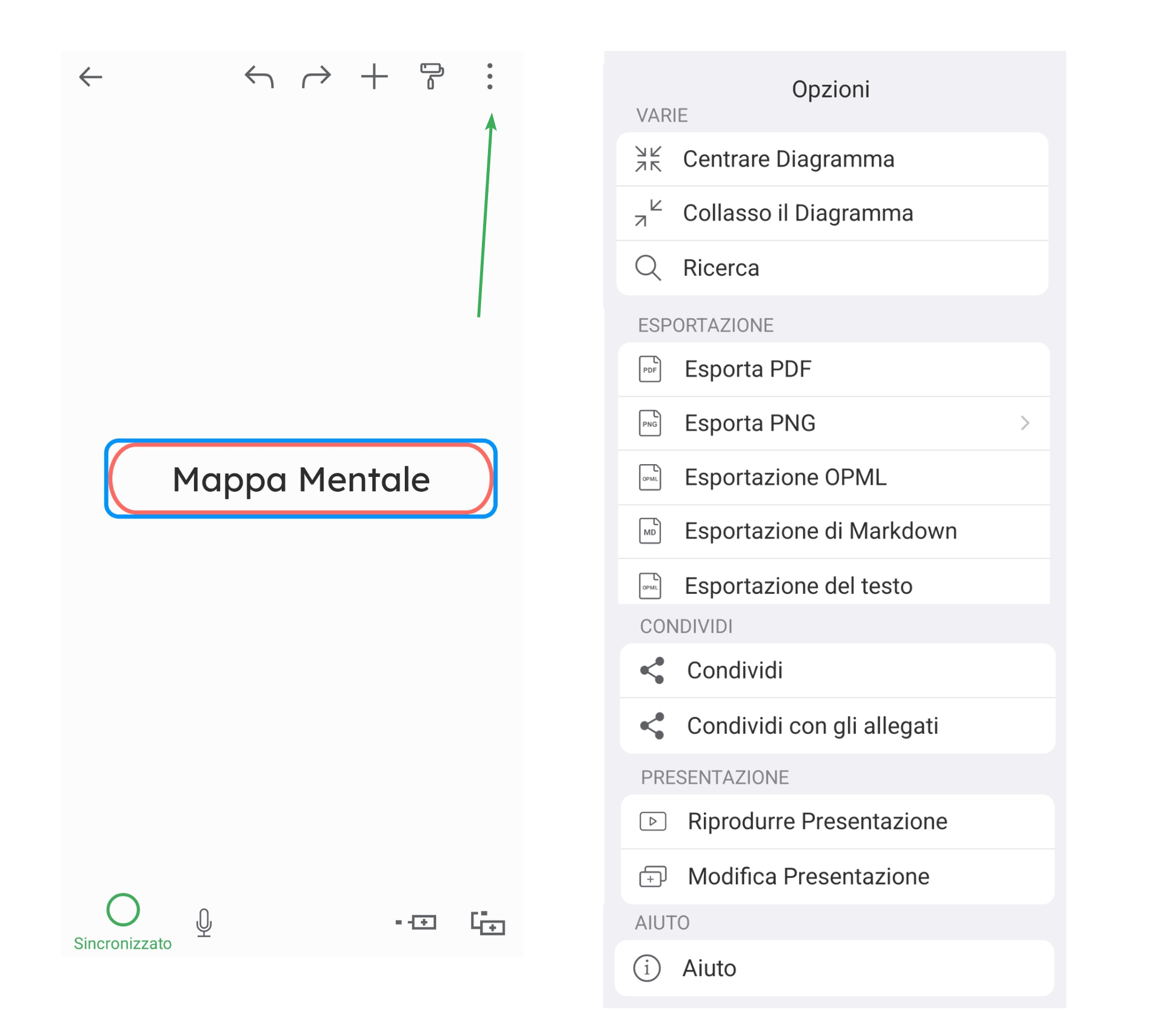 Condividi ed esporta le tue mappe concettuali dall'app