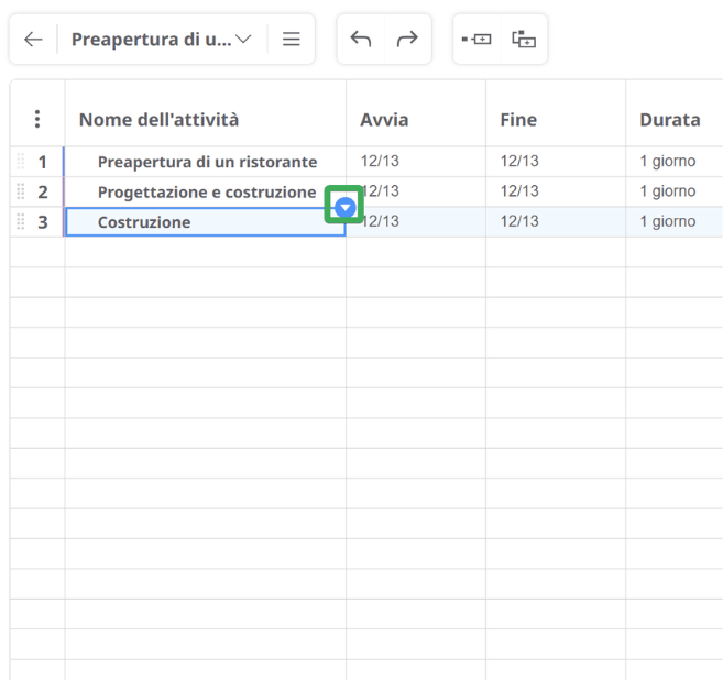 Diagramma di Gantt personalizza attività