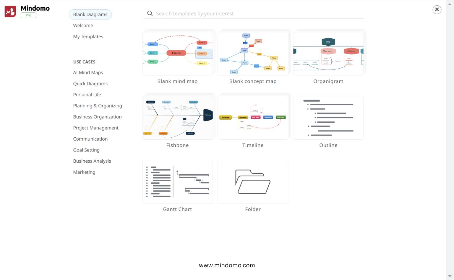 Create a blank mind map in Mindomo