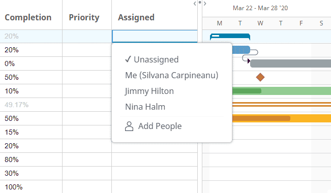 Gantt chart assign tasks