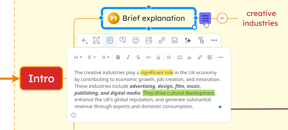 Mind maps best practices: add detailed information in notes, not in topics