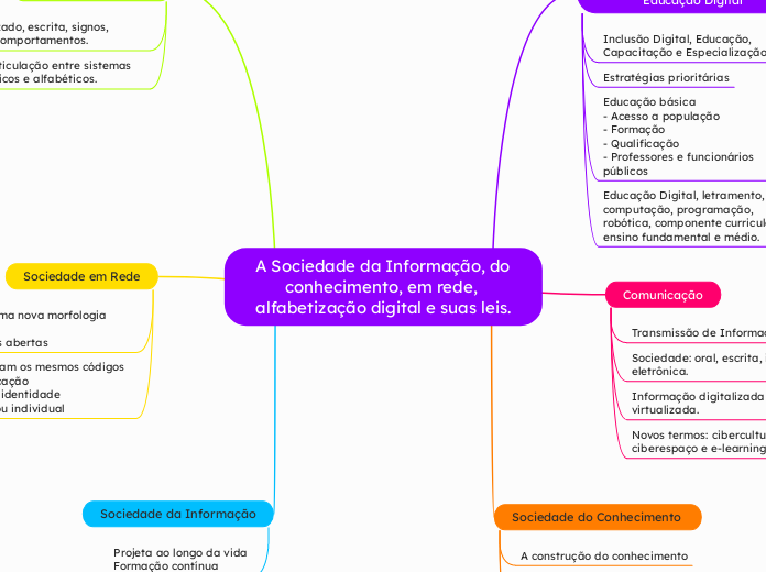 A Sociedade da Informação, do conhecimento, em rede, alfabetização digital e suas leis.