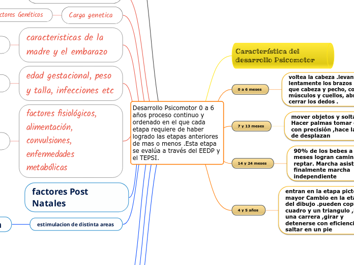 Desarrollo Psicomotor 0 a 6 años proceso continuo y ordenado en el que cada etapa requiere de haber logrado las etapas anteriores de mas o menos .Esta etapa se evalúa a través del EEDP y el TEPSI.