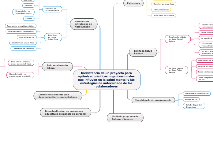 Inexistencia de un proyecto para optimizar prácticas organizacionales que influyen en la salud mental y las estrategias de autocuidado de los colaboradores