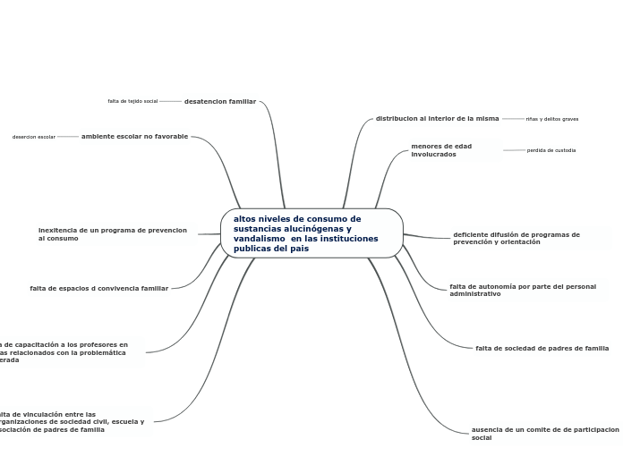 altos niveles de consumo de sustancias alucinógenas y vandalismo  en las instituciones publicas del pais