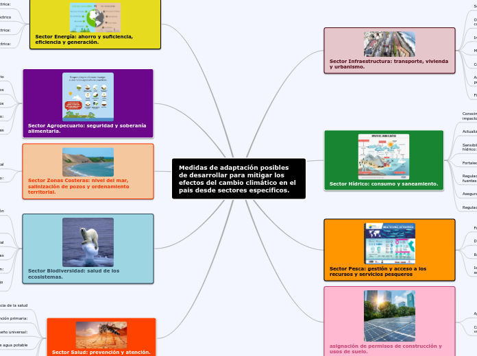 Medidas de adaptación posibles de desarrollar para mitigar los efectos del cambio climático en el país desde sectores específicos.