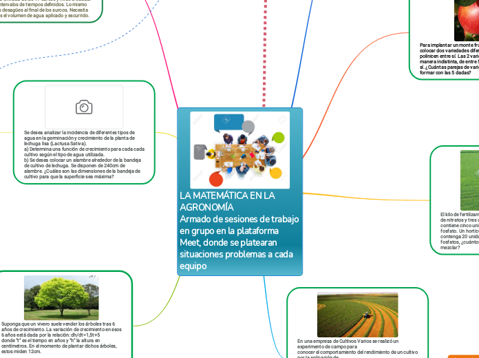 LA MATEMÁTICA EN LA             AGRONOMÍA                  Armado de sesiones de trabajo en grupo en la plataforma Meet, donde se platearan situaciones problemas a cada equipo