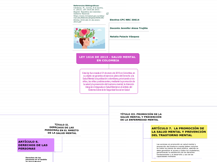 Esta ley fue creada el 21 de enero de 2013 en Colombia; en su objeto se garantiza el ejercicio pleno del Derecho a la Salud Mental a la población colombiana, priorizando a los niños, las niñas y adolescentes, mediante la promoción de la salud y la prevención del trastorno mental, la Atención Integral e Integrada en Salud Mental en el ámbito del Sistema General de Seguridad Social en Salud