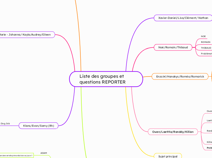 Liste des groupes et questions REPORTER