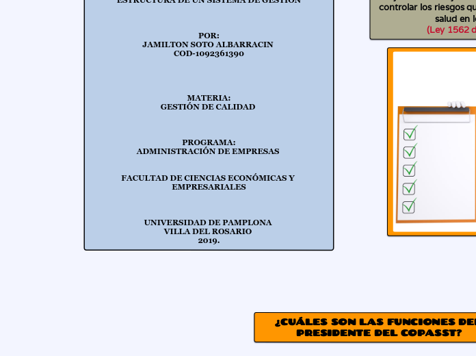 ESTRUCTURA DE UN SISTEMA DE GESTIÓN



POR:
JAMILTON SOTO ALBARRACIN 
COD-1092361390




MATERIA:
GESTIÓN DE CALIDAD 



PROGRAMA:
ADMINISTRACIÓN DE EMPRESAS 


FACULTAD DE CIENCIAS ECONÓMICAS Y EMPRESARIALES



UNIVERSIDAD DE PAMPLONA 
VILLA DEL ROSARIO 
2019.