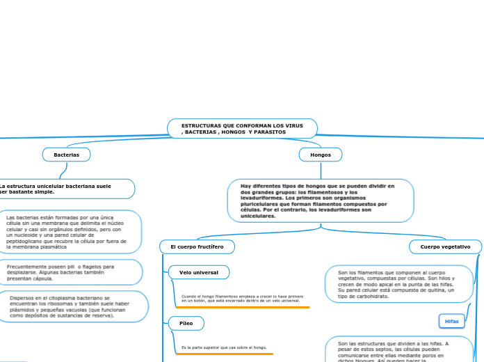 ESTRUCTURAS QUE CONFORMAN LOS VIRUS , BACTERIAS , HONGOS  Y PARASITOS