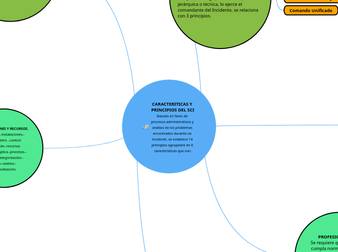 CARACTERITICAS Y PRINCIPIOS DEL SCI
Basado en fases de procesos administrativos y análisis de los problemas encontrados durante un incidente, se establece 14 principios agrupados en 6 características que son:
