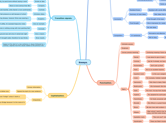 Mind Map about the correct writing of essays.